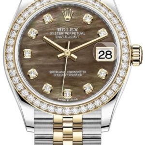 Rolex Datejust 31 Stainless Steel and Yellow Gold Black Mother of Pearl Diamond Dial Diamond Bezel Women's Watch M278383RBR-0024