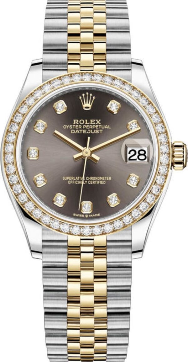 Rolex Datejust 31 Stainless Steel and Yellow Gold Dark Grey Diamond Dial Diamond Bezel Women's Watch M278383RBR-0022