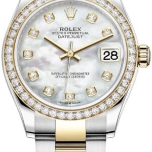 Rolex Datejust 31 Stainless Steel and Yellow Gold Mother of Pearl Diamond Dial Diamond Bezel Women's Watch M278383RBR-0027