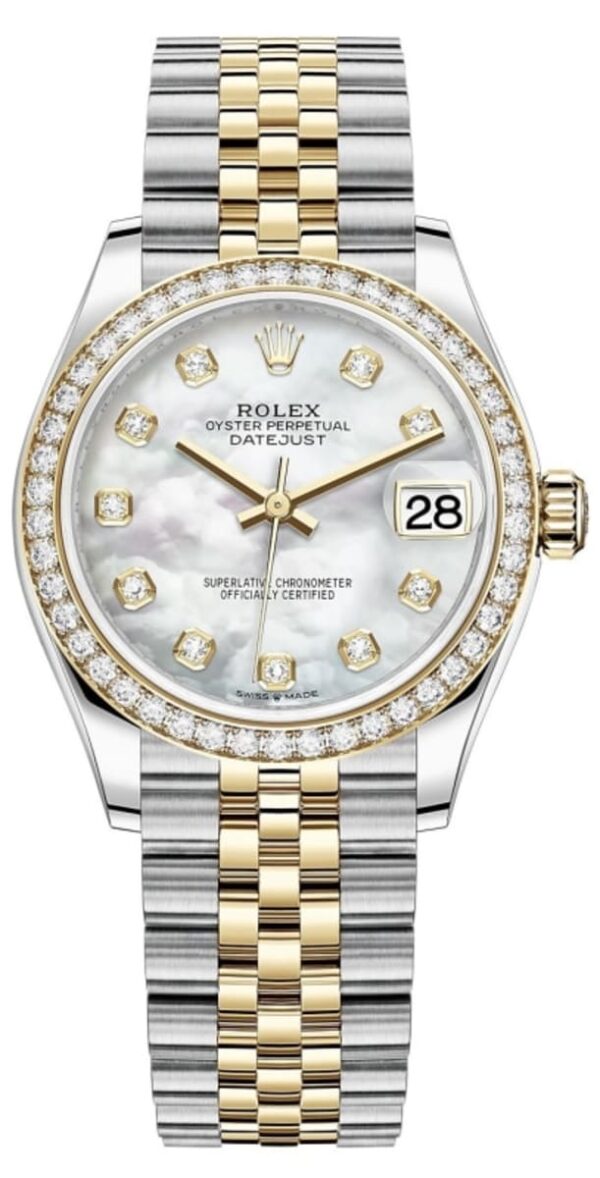 Rolex Datejust 31 Stainless Steel and Yellow Gold Mother of Pearl Diamond Dial Diamond Bezel Women's Watch M278383RBR-0028