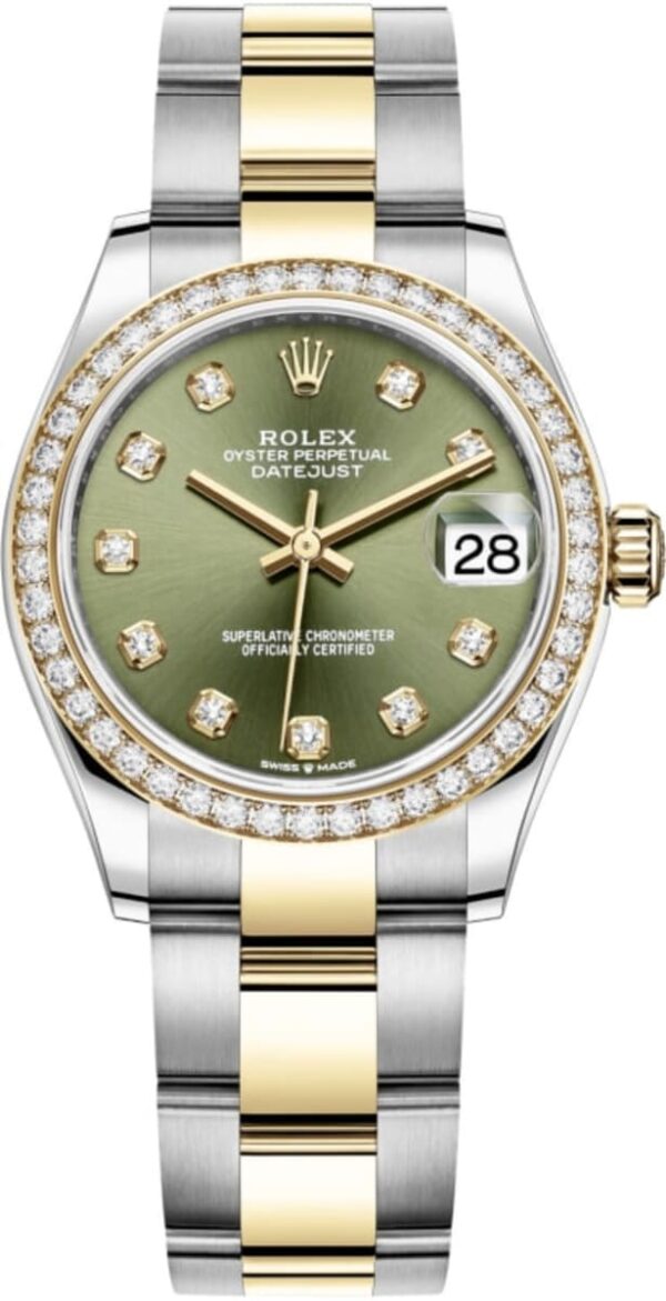 Rolex Datejust 31 Stainless Steel and Yellow Gold Olive Green Diamond Dial Diamond Bezel Women's Watch M278383RBR-0029