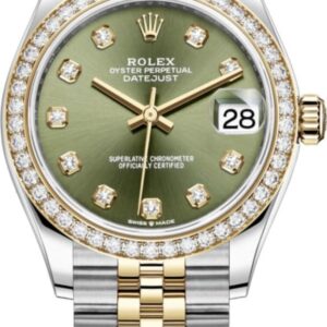 Rolex Datejust 31 Stainless Steel and Yellow Gold Olive Green Diamond Dial Diamond Bezel Women's Watch M278383RBR-0030