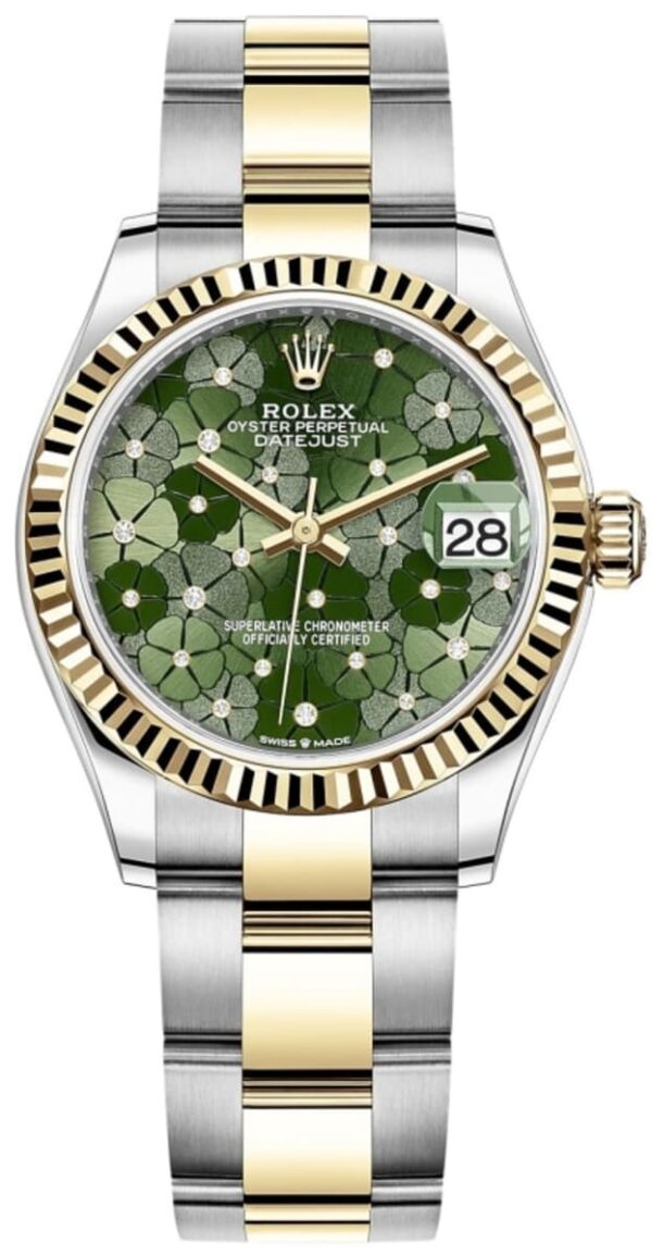 Rolex Datejust 31 Stainless Steel and Yellow Gold Olive-Green-Floral-Motif Diamond Dial Women's Watch M278273-0031