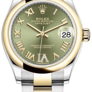 Rolex Datejust 31 Stainless Steel and Yellow Gold Olive Green Roman Diamond Dial Women's Watch M278243-0015