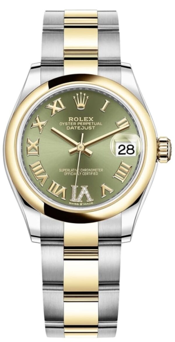 Rolex Datejust 31 Stainless Steel and Yellow Gold Olive Green Roman Diamond Dial Women's Watch M278243-0015