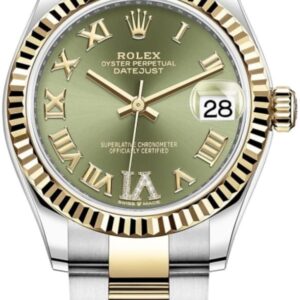 Rolex Datejust 31 Stainless Steel and Yellow Gold Olive Green Roman Diamond Dial Women's Watch M278273-0015
