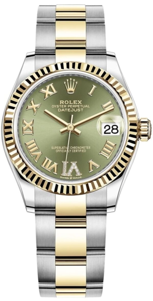 Rolex Datejust 31 Stainless Steel and Yellow Gold Olive Green Roman Diamond Dial Women's Watch M278273-0015