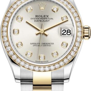 Rolex Datejust 31 Stainless Steel and Yellow Gold Silver Diamond Dial Diamond Bezel Women's Watch M278383RBR-0019
