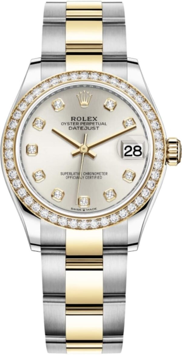 Rolex Datejust 31 Stainless Steel and Yellow Gold Silver Diamond Dial Diamond Bezel Women's Watch M278383RBR-0019