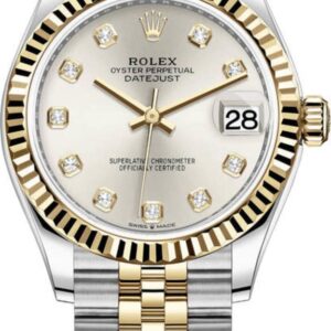 Rolex Datejust 31 Stainless Steel and Yellow Gold Silver Diamond Dial Women's Watch M278273-0020