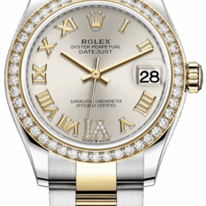 Rolex Datejust 31 Stainless Steel and Yellow Gold Silver Pave Roman Dial Diamond Bezel Women's Watch M278383RBR-0003