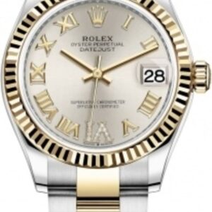 Rolex Datejust 31 Stainless Steel and Yellow Gold Silver Pave Roman Dial Women's Watch M278273-0003
