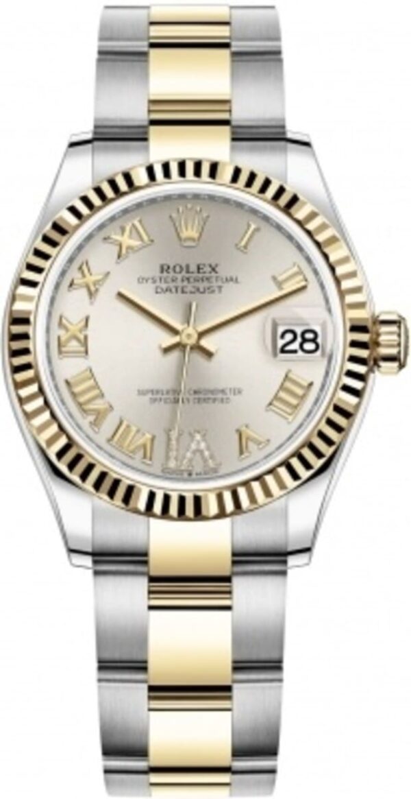 Rolex Datejust 31 Stainless Steel and Yellow Gold Silver Pave Roman Dial Women's Watch M278273-0003