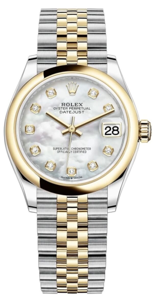 Rolex Datejust 31 Stainless Steel and Yellow Gold White Mother-of-Pearl Diamond Dial Women's Watch M278243-0028
