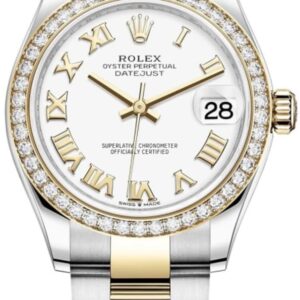 Rolex Datejust 31 Stainless Steel and Yellow Gold White Roman Dial Diamond Bezel Women's Watch M278383RBR-0001
