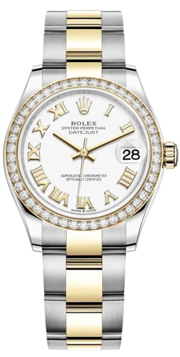 Rolex Datejust 31 Stainless Steel and Yellow Gold White Roman Dial Diamond Bezel Women's Watch M278383RBR-0001