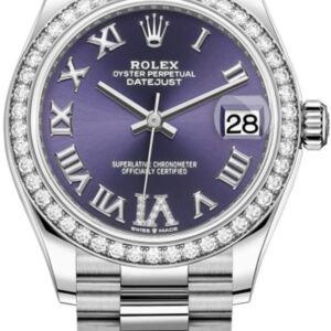 Rolex Datejust 31 White Gold Aubergine Diamond Pave Roman Dial Diamond Bezel Women's Watch M278289RBR-0019