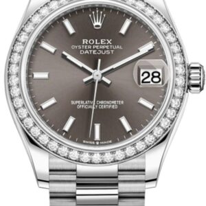Rolex Datejust 31 White Gold Dark Grey Dial Diamond Bezel Women's Watch M278289RBR-0014