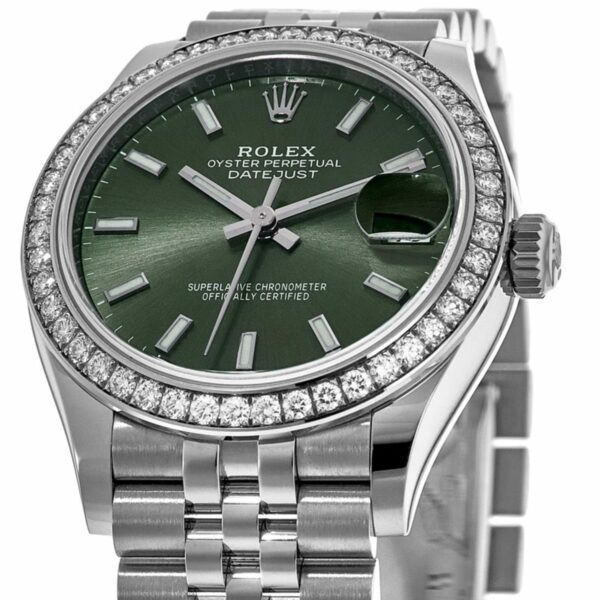 Rolex Datejust 31 White Gold Mint Green Dial Diamond Bezel Women's Watch M278384RBR-0021 - Image 3