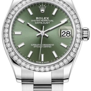 Rolex Datejust 31 White Gold Mint Green Dial Diamond Bezel Women's Watch M278384RBR-0021