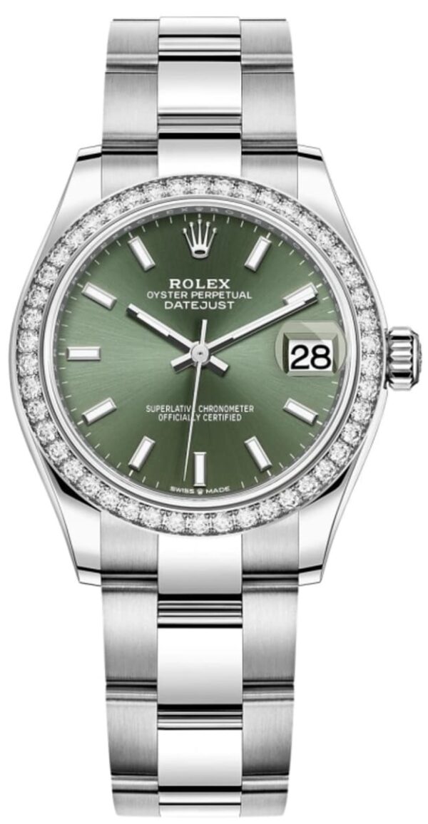 Rolex Datejust 31 White Gold Mint Green Dial Diamond Bezel Women's Watch M278384RBR-0021