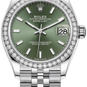 Rolex Datejust 31 White Gold Mint Green Dial Diamond Bezel Women's Watch M278384RBR-0022