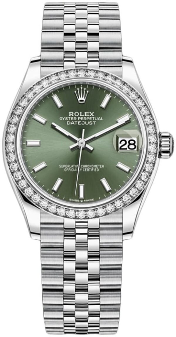 Rolex Datejust 31 White Gold Mint Green Dial Diamond Bezel Women's Watch M278384RBR-0022