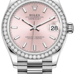 Rolex Datejust 31 White Gold Pink Dial Diamond Bezel Women's Watch M278289RBR-0013