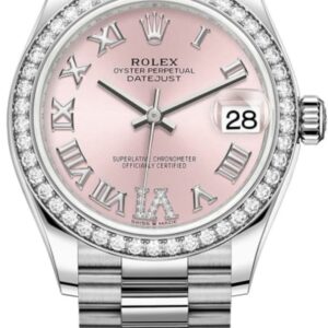 Rolex Datejust 31 White Gold Pink Diamond Pave Roman Dial Diamond Bezel Women's Watch M278289RBR-0018