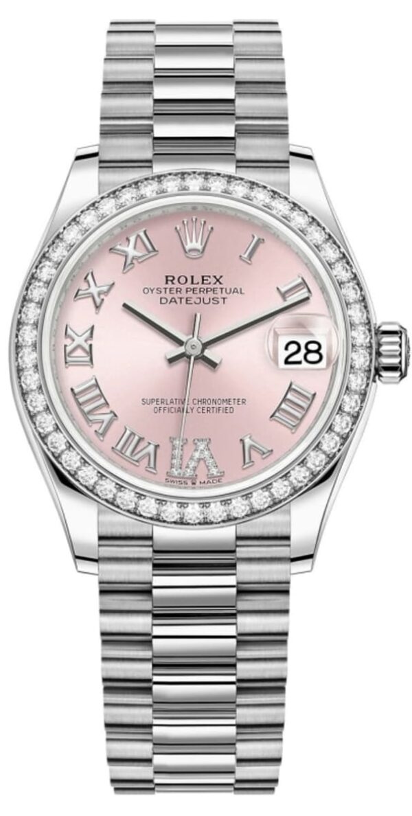 Rolex Datejust 31 White Gold Pink Diamond Pave Roman Dial Diamond Bezel Women's Watch M278289RBR-0018