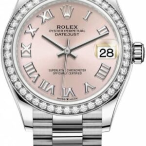 Rolex Datejust 31 White Gold Pink Roman Dial Diamond Bezel Women's Watch M278289RBR-0016