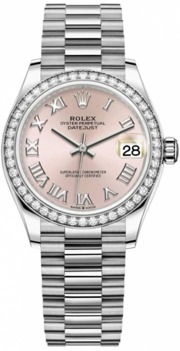 Rolex Datejust 31 White Gold Pink Roman Dial Diamond Bezel Women's Watch M278289RBR-0016
