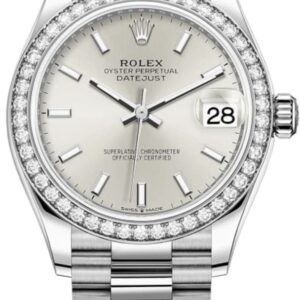 Rolex Datejust 31 White Gold Silver Dial Diamond Bezel Women's Watch M278289RBR-0012