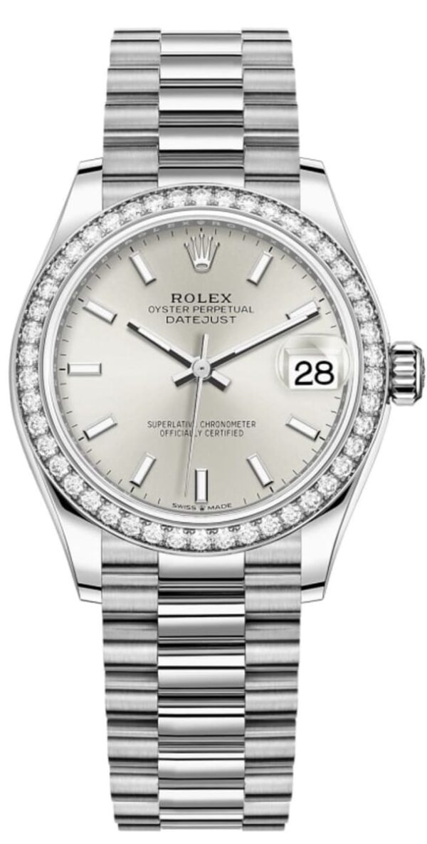 Rolex Datejust 31 White Gold Silver Dial Diamond Bezel Women's Watch M278289RBR-0012