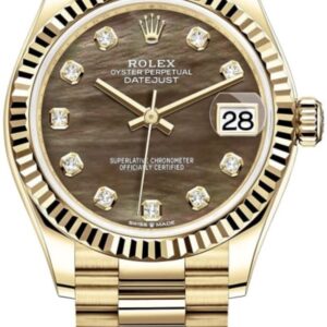 Rolex Datejust 31 Yellow Gold Black Mother-of-Pearl Diamond Dial Women's Watch M278278-0038
