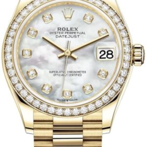 Rolex Datejust 31 Yellow Gold Mother-of-Pearl Diamond Dial Diamond Bezel Women's Watch m278288rbr-0006