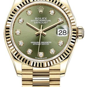 Rolex Datejust 31 Yellow Gold Olive Green Diamond Dial Women's Watch M278278-0011