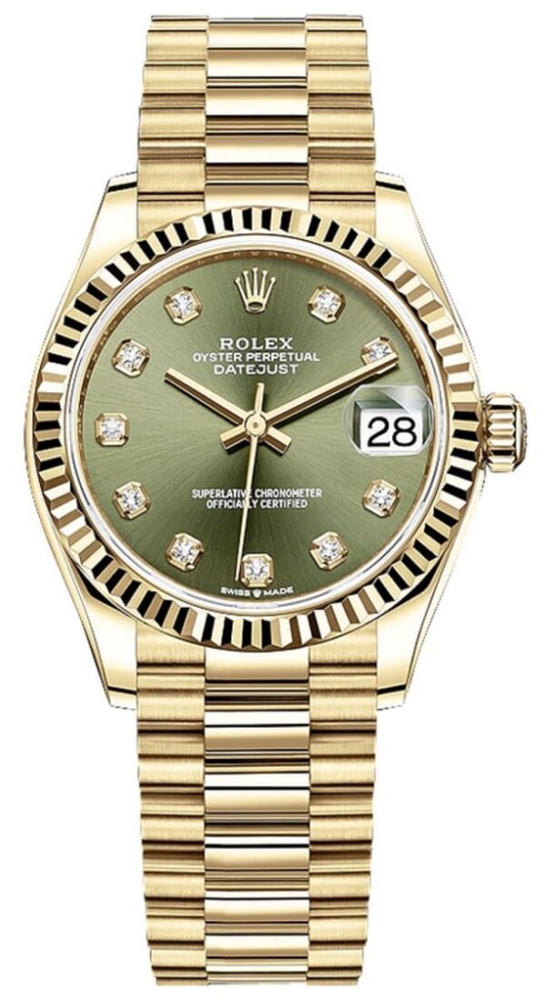 Rolex Datejust 31 Yellow Gold Olive Green Diamond Dial Women's Watch M278278-0011