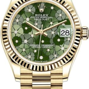 Rolex Datejust 31 Yellow Gold Olive Green Floral-Motif Diamond Dial Women's Watch M278278-0046