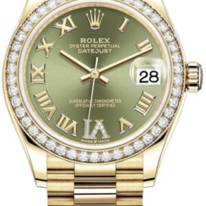 Rolex Datejust 31 Yellow Gold Olive Green Pave Roman Diamond Dial Diamond Bezel Women's Watch M278288RBR-0024