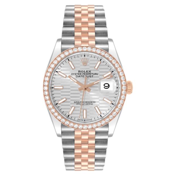 Rolex Datejust 36 Fluted Dial Diamond Bezel Steel Rose Gold Mens Watch 126281 - Image 2