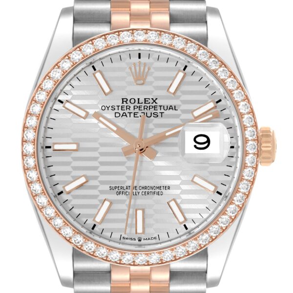 Rolex Datejust 36 Fluted Dial Diamond Bezel Steel Rose Gold Mens Watch 126281