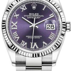 Rolex Datejust 36 Stainless Steel Aubergine Diamond Pave Roman Dial Women's Watch M126234-0022
