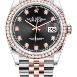 Rolex Datejust 36 Steel & Everose Gold Black Diamond Dial Diamond Bezel Women's Watch M126281RBR-0007