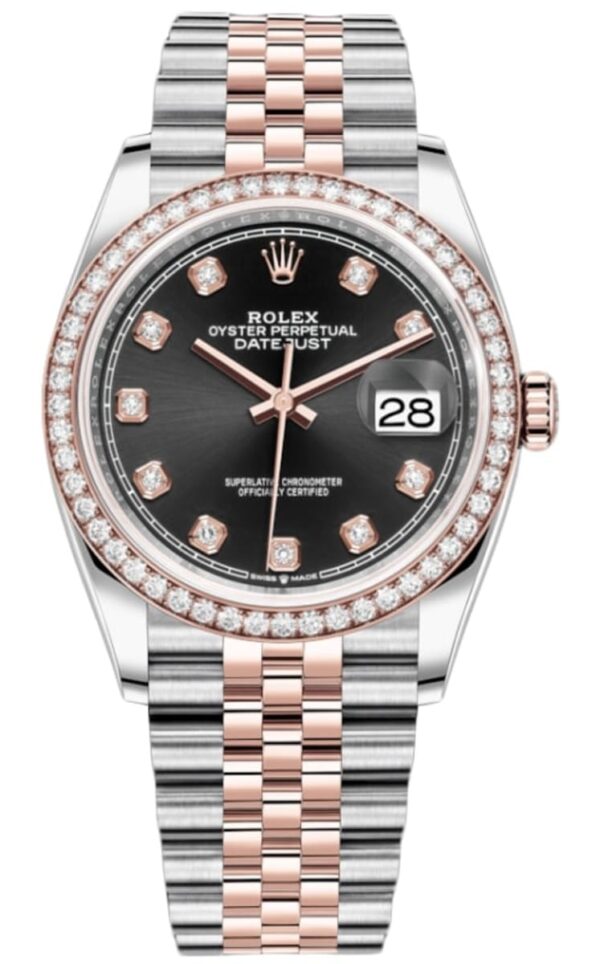 Rolex Datejust 36 Steel & Everose Gold Black Diamond Dial Diamond Bezel Women's Watch M126281RBR-0007
