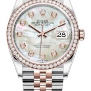 Rolex Datejust 36 Steel & Everose Gold Mother of Pearl Diamond Dial Diamond Bezel Women's Watch M126281RBR-0009