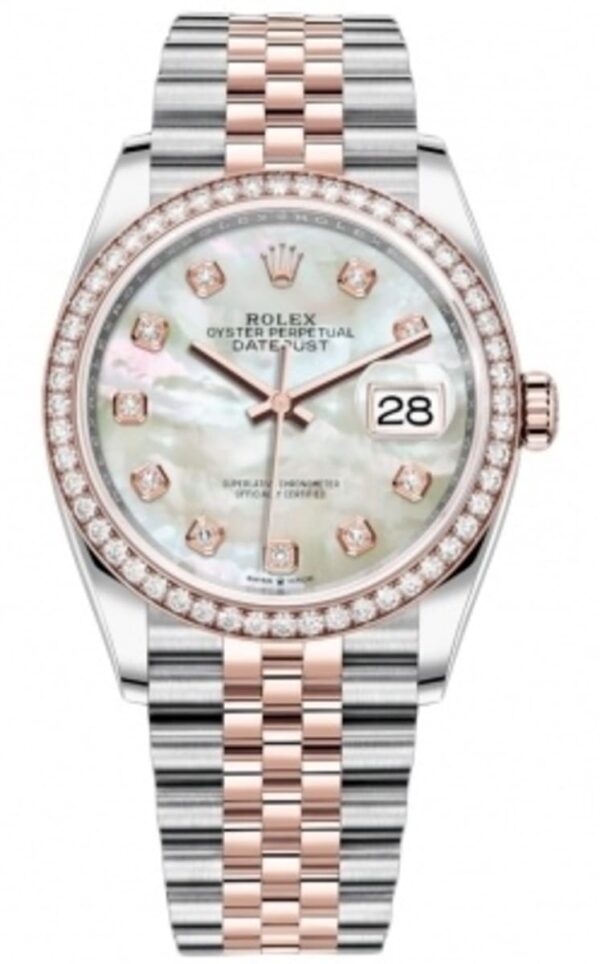 Rolex Datejust 36 Steel & Everose Gold Mother of Pearl Diamond Dial Diamond Bezel Women's Watch M126281RBR-0009