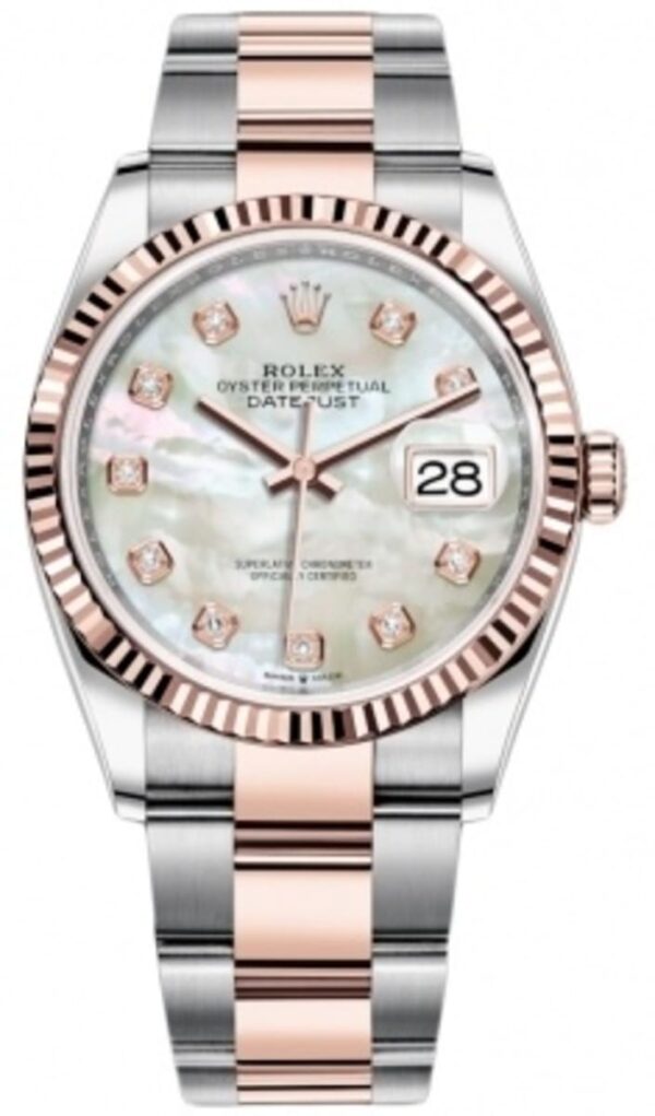Rolex Datejust 36 Steel & Everose Gold Mother of Pearl Diamond Dial Women's Watch M126231-0022