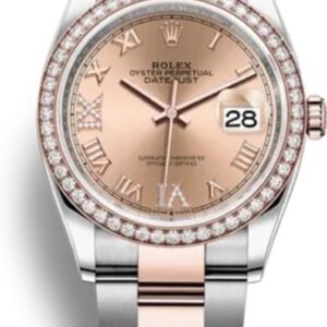 Rolex Datejust 36 Steel & Everose Gold Rose Diamond Pave Roman Dial Diamond Bezel Women's Watch M126281RBR-0016