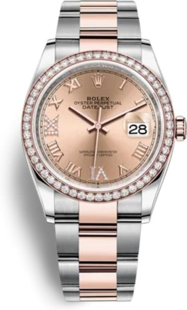 Rolex Datejust 36 Steel & Everose Gold Rose Diamond Pave Roman Dial Diamond Bezel Women's Watch M126281RBR-0016